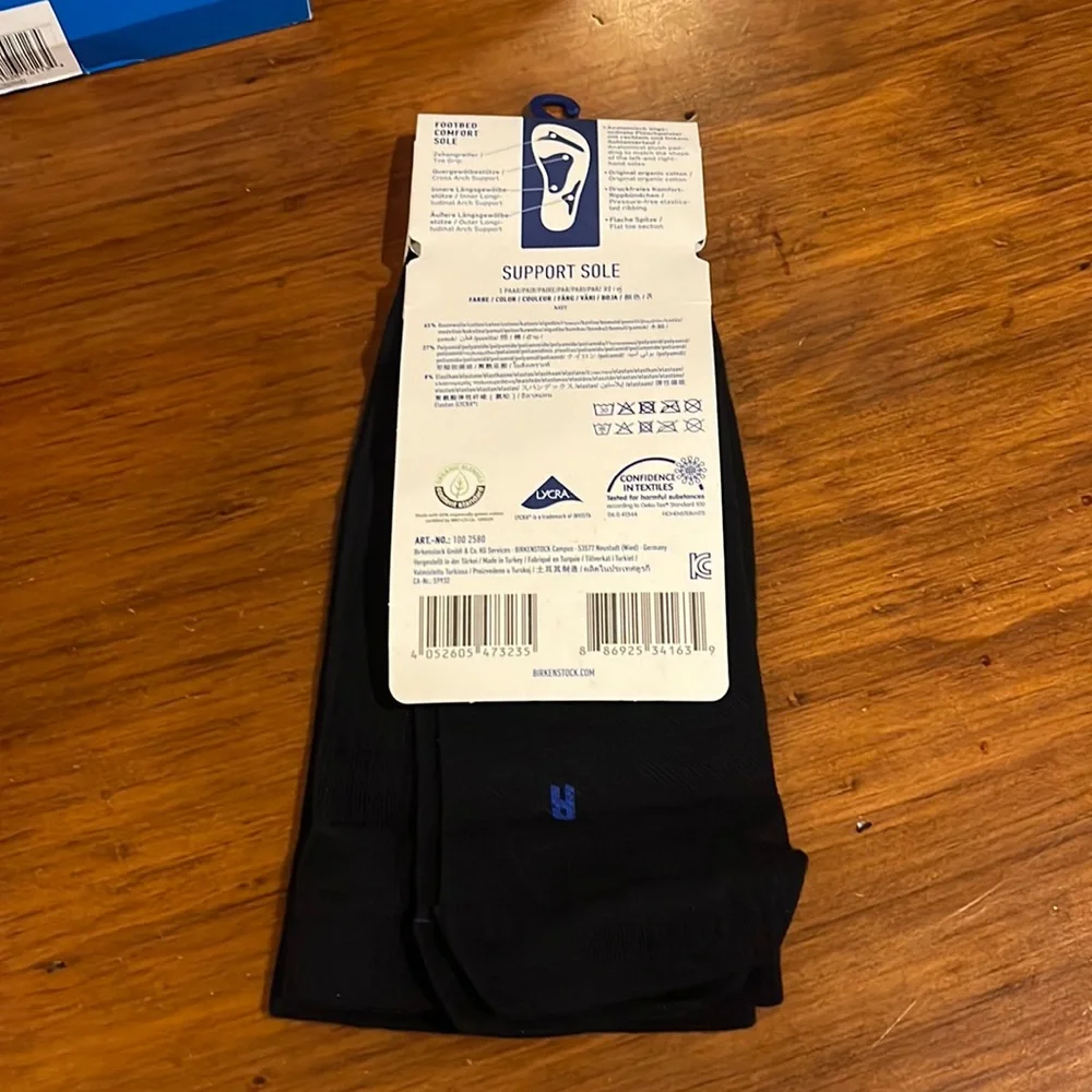 Birkenstock Support sole Socks black footbed comfort Mens 6-8 Made In Turkey new